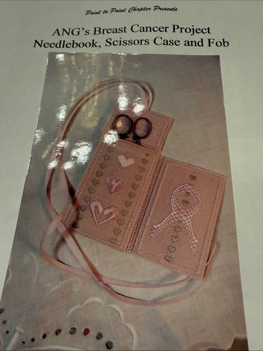 Needlebook ,scissor case & fob Breast Cancer " kit  cross stitch  🐈‍⬛